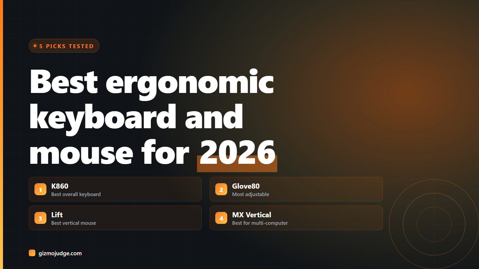 Spec card: the 5 best ergonomic keyboard and mouse picks for 2026, K860, Glove80, Lift, MX Vertical